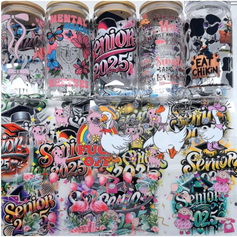 Wholesale 16oz Steel Cup UV DTF Stickers Random 10pcs/20pcs/50pcs Wraps for DIY Craftlaser wraps